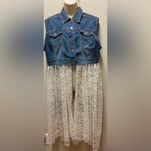Western Festival Denim Jean Vest with Lace